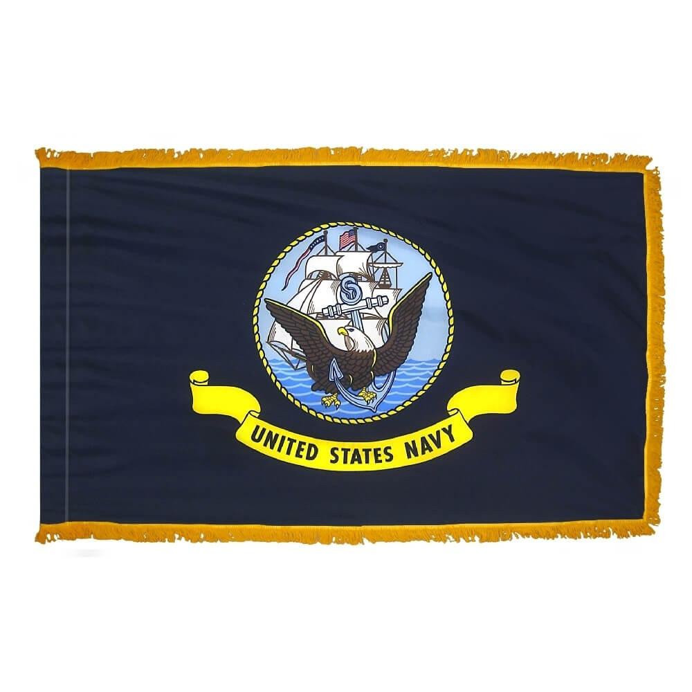 [70066] 3' x 5' Navy Indoor Flag With Pole Hem and Fringe