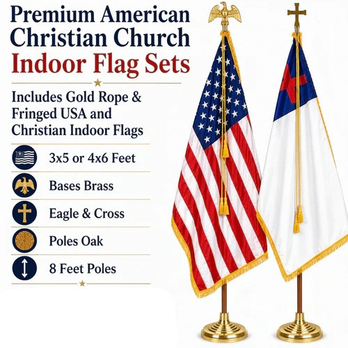 [thx-01254] Deluxe US and Christian Indoor Flag Pole Sets